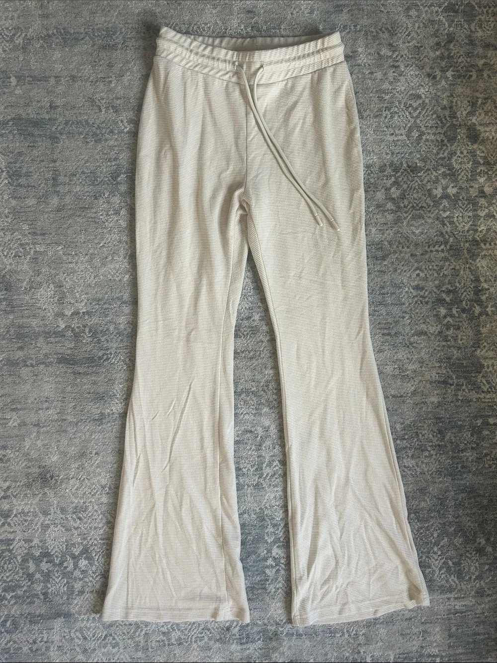 Women’s Cream Drawstring Waffle Flare Pants